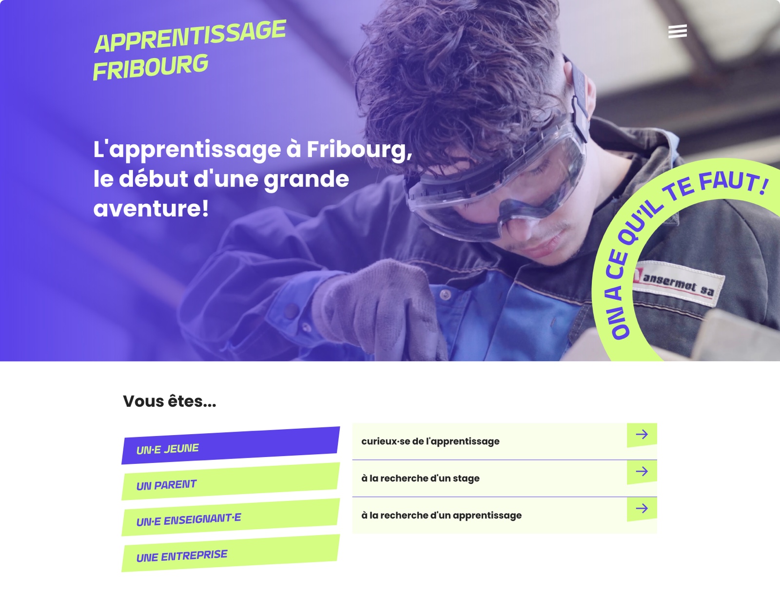Webdesign de la page d'accueil