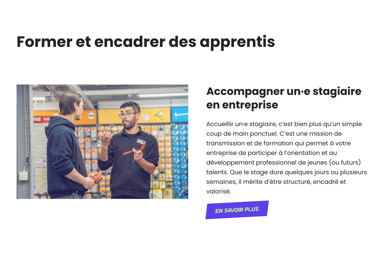 Vue desktop d'une partie du site internet