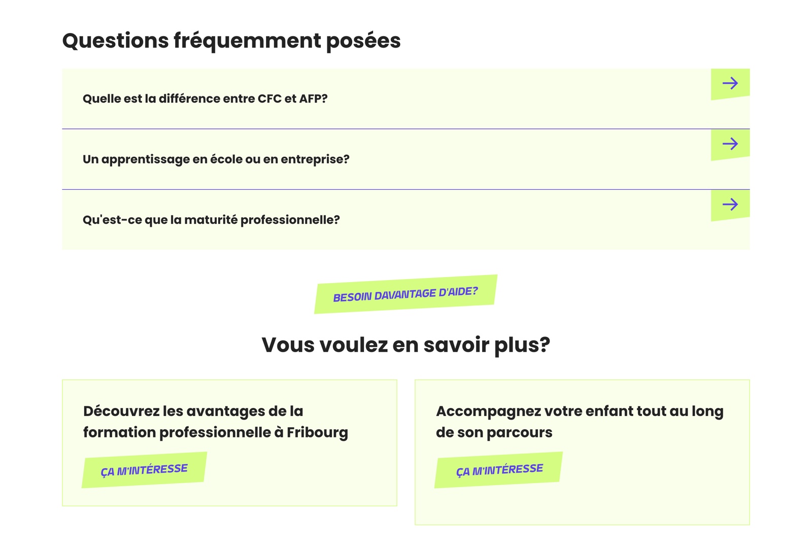 Vue desktop d'une partie du site internet